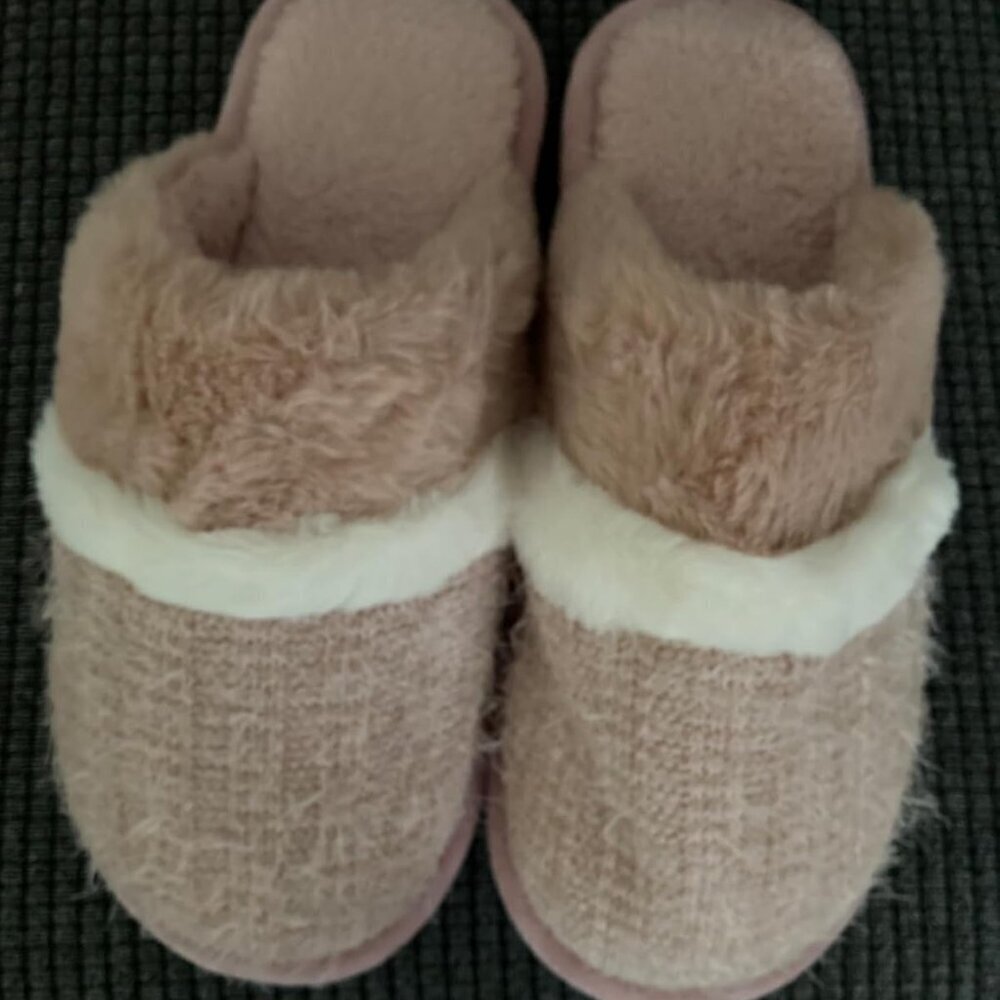 🆕Women's Pink Two-Tone Cozy Comfy Memory Slippers Slip-On Indoor House Shoes